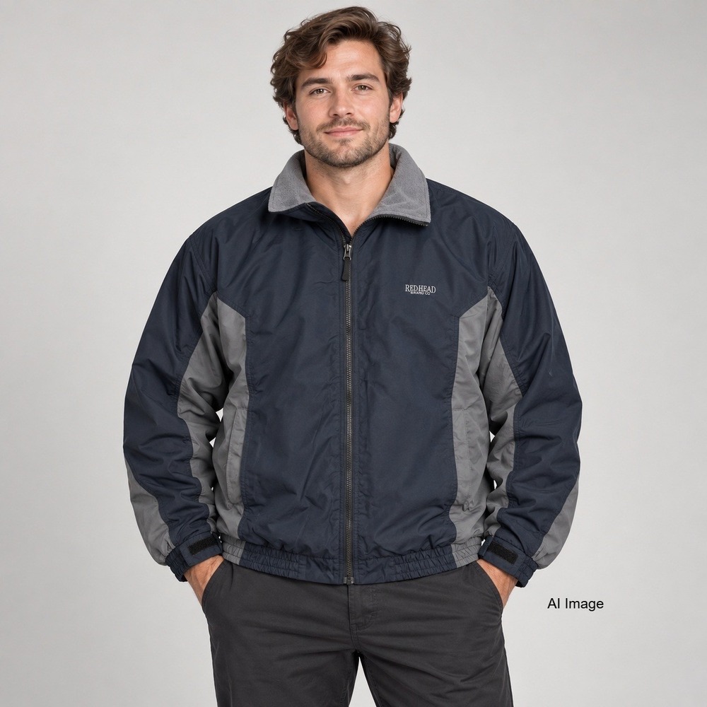 Fleece Lined Colorblock Jacket Mens Large Full Zip Black Gray Fleece Lined
